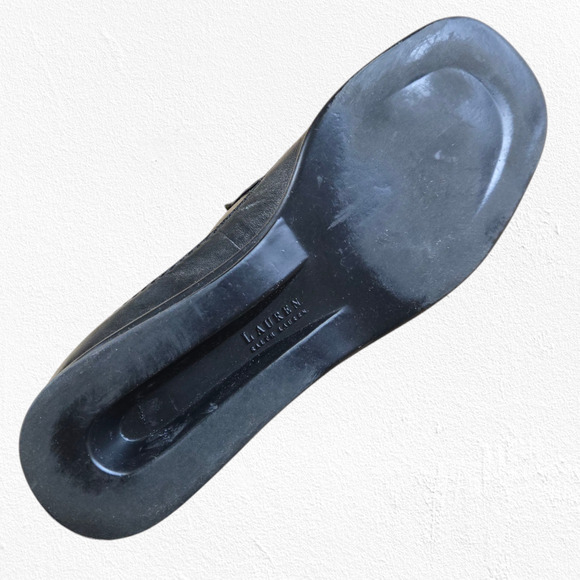 Y2K Lauren Ralph Lauren Black Square Toe Slip On Chelsey Loafers Size 9.5 - Picture 7 of 10